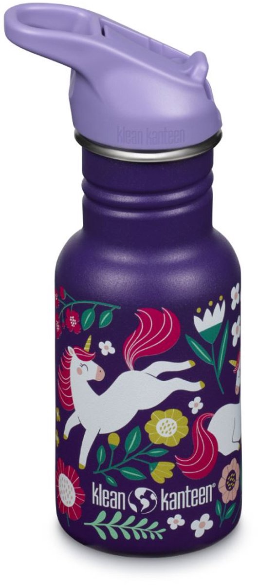 Klean Kanteen klassische schmale Trinkflasche – Einhorn-Flip-Sportverschluss 355 ml – Wasserflasche mit Strohhalm – Sportflasche.