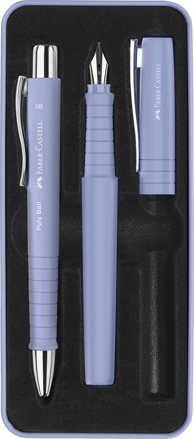 Faber-Castell Giftbox Poly Pen – mit Kugelschreiber und Füllfederhalter – Pale Iris – FC-241051