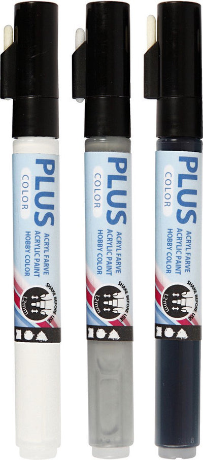 Acrylfarbenmarker -Set - Schwarz, weiß, Regengrau, 3st.