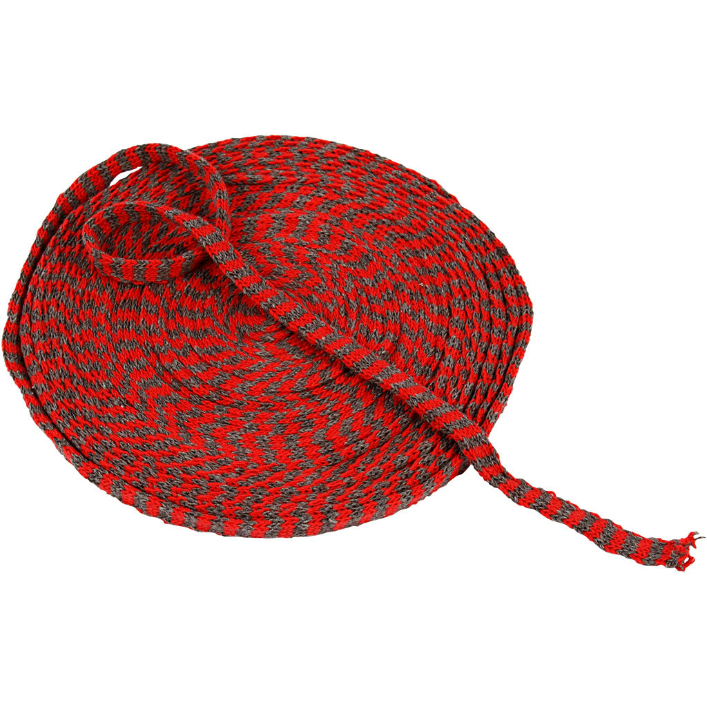 Creativ Company Rundstrickschlauch, B: 10 mm, Weihnachtsrotgrau, 10 m 1 Rolle