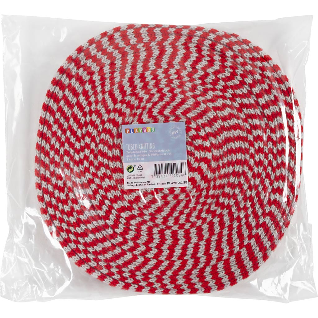 Creativ Company Rundstrickschlauch, B: 30 mm, Weihnachtsrotgrau, 10 m 1 Rolle