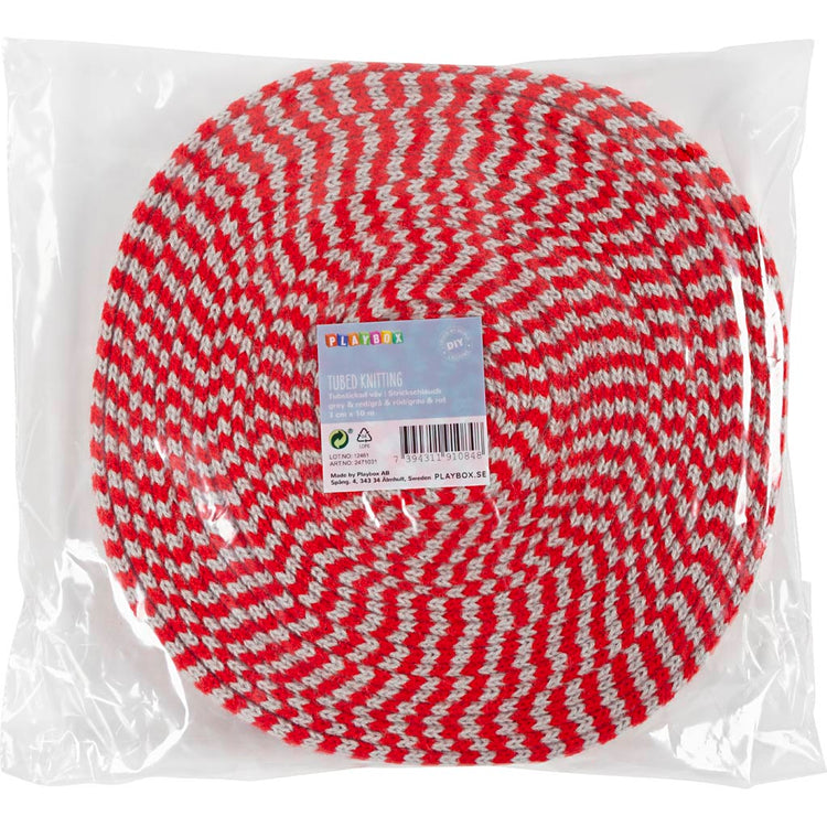Creativ Company Rundstrickschlauch, B: 30 mm, Weihnachtsrotgrau, 10 m 1 Rolle