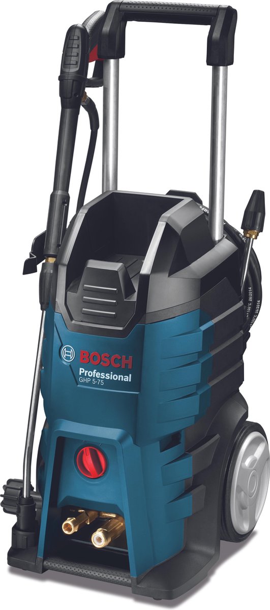 Bosch Professional GHP 5-75 – Hochdruckreiniger – inklusive Pistole, verstellbarer 3-in-1-Sprühlanze, 5 m Kabel, 10 m Gummi-Stahl-verstärktem Hochdruckschlauch und Rotationslanze