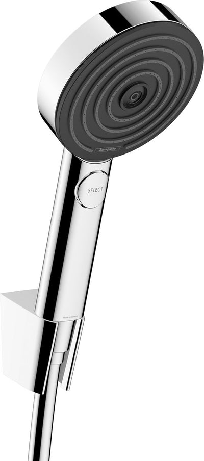 Hansgrohe Pulsify Select S – Set aus Duschkopf, Halterung und Schlauch, 3 Strahlarten, Ecosmart, Chrom 24306000