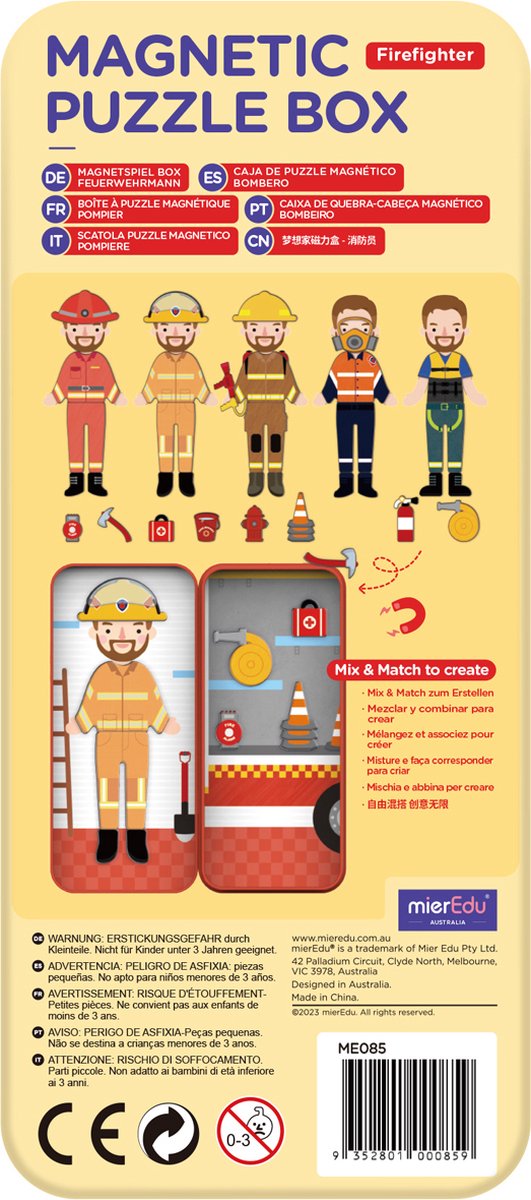 Mieredu magnetische Puzzle-Box – Feuerwehrmann – mehr als 30 Magnete – 3 Jahre