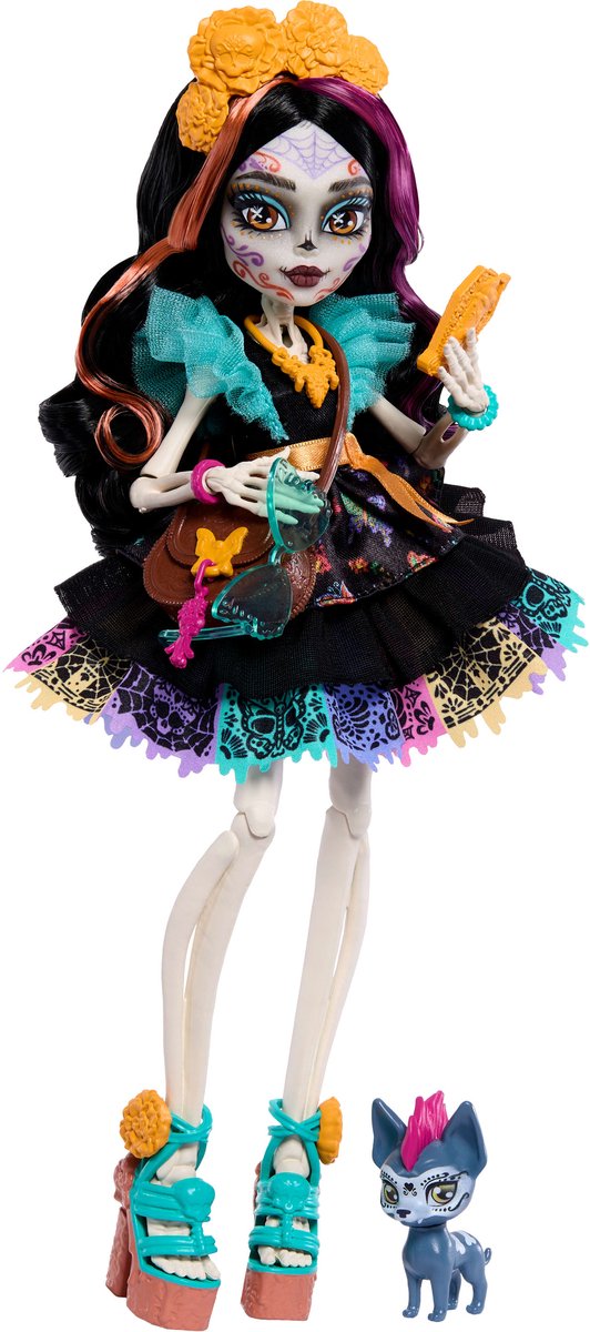 Monster High Skelita Calaveras – Modepuppe mit Candelita als Haustier