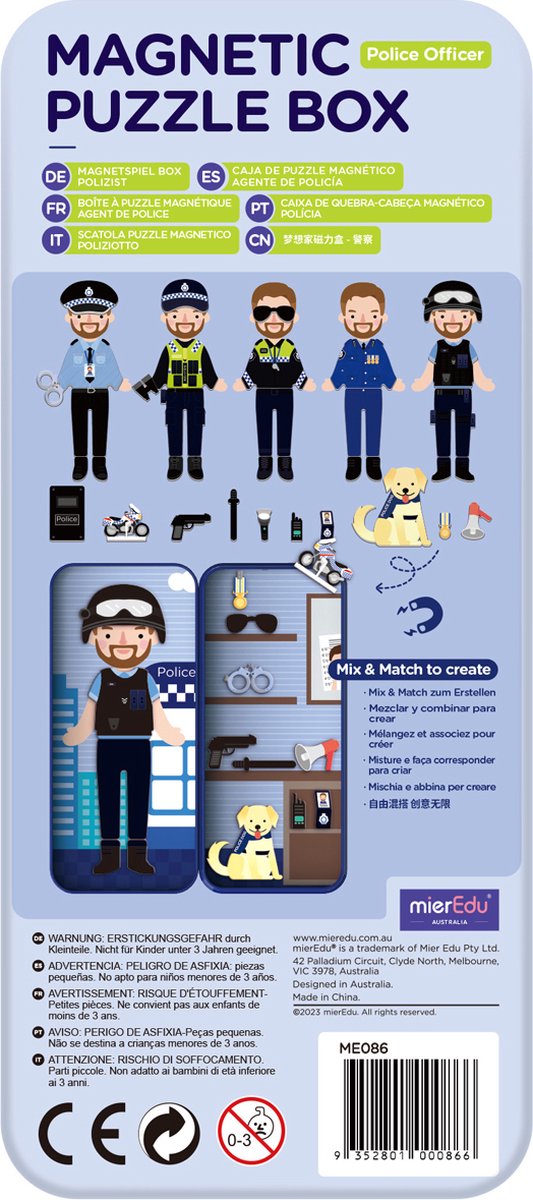 Mieredu magnetische Puzzle-Box – Polizist – enthält 2 Szenen – mehr als 30 Magnete – 3 Jahre
