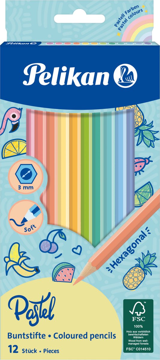 Pelikan-Buntstifte – Standard 3,0 mm – 12 Pastellfarben