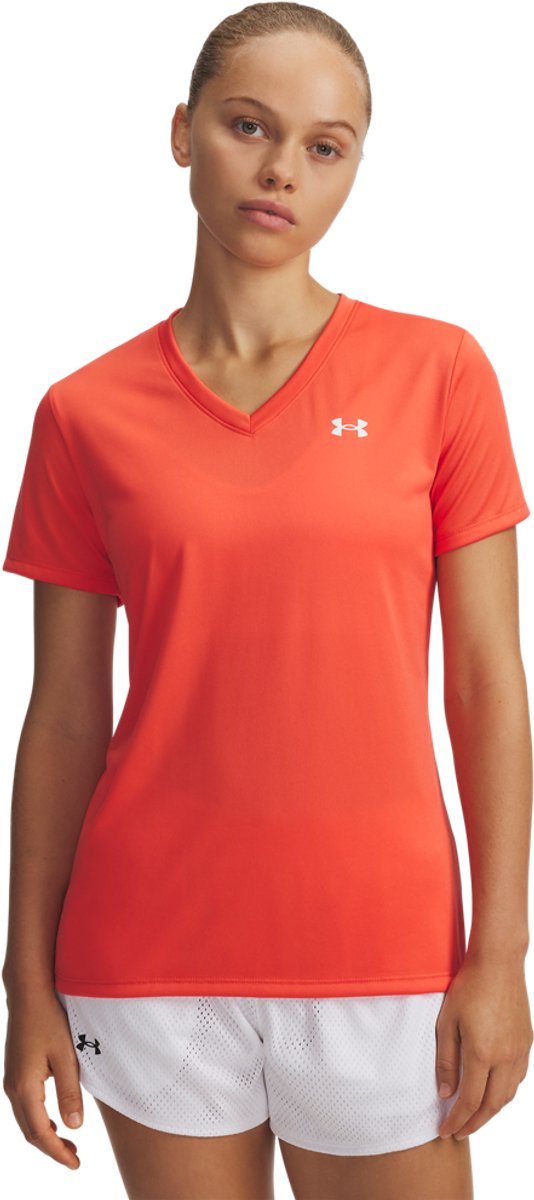 Under Armour Tech SSV – Solid-Red Damen-Sportshirt – Venom Red – Weiß