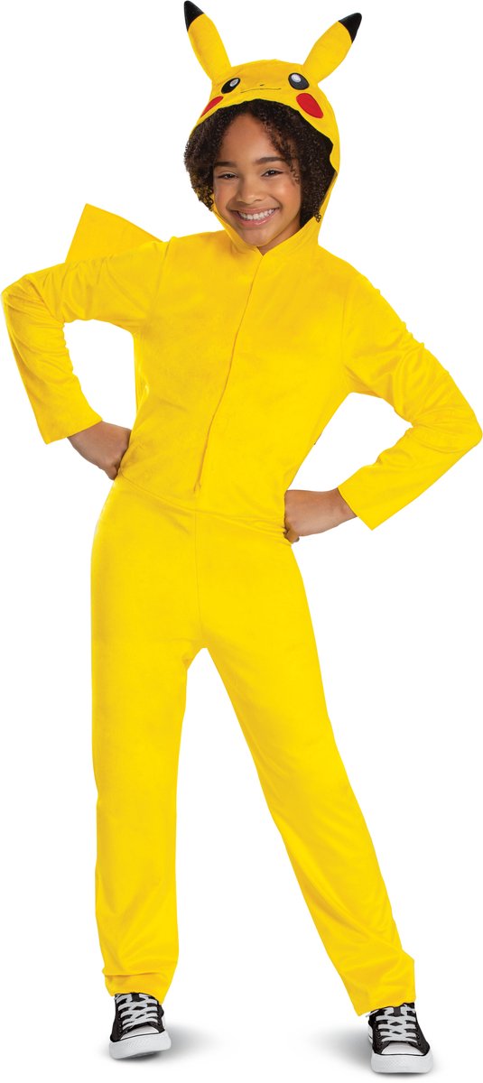 Verkleidung Pokémon, Pikachu Overall mit Kapuze klassisch, Größe S (4-6 Jahre)