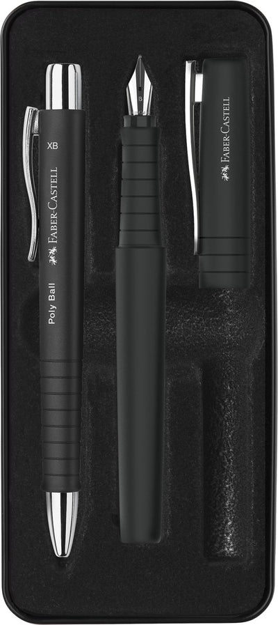 Faber-Castell Giftbox Poly Pen – Set mit Kugelschreiber und Füllfederhalter – Schwarz – FC-241050