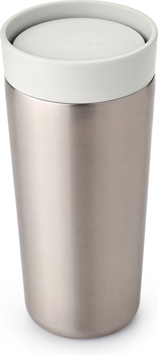 Brabantia Make Take Thermosbecher – Kaffeebecher zum Mitnehmen – 360 ml – Hellgrau