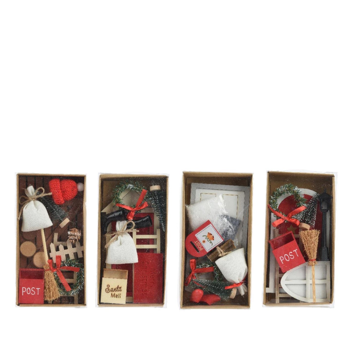 Decoris Weihnachtsdorf-Zubehör-Set aus Holz, 15 x 6 x 24 cm