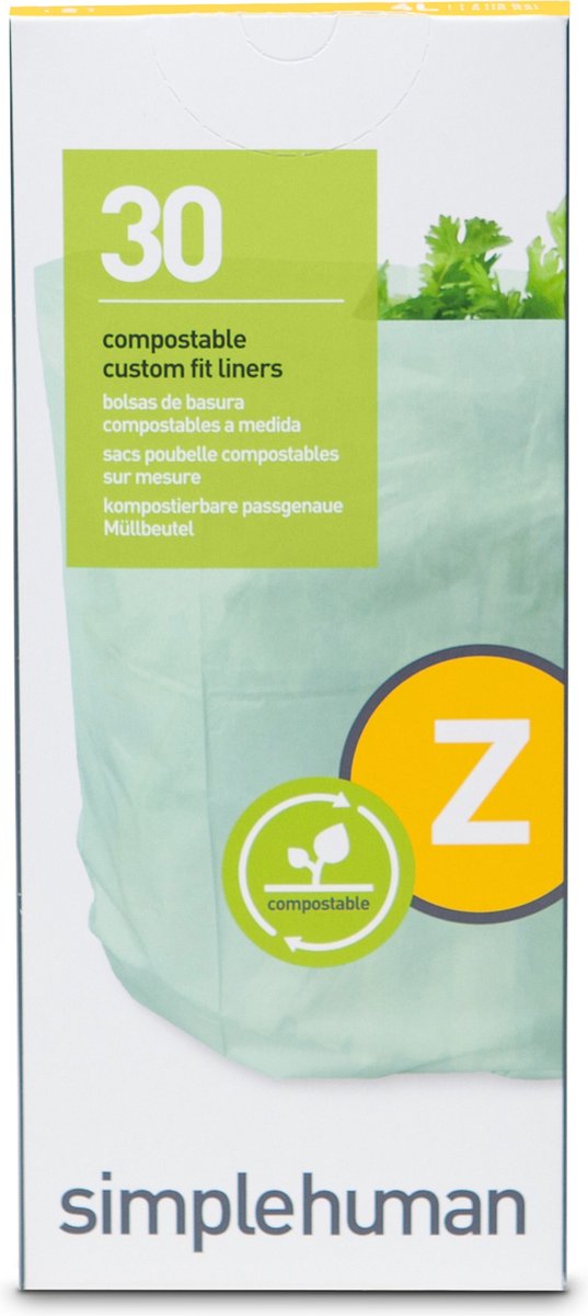 Simplehuman Code Z kompostierbare Abfallbeutel – 4 Liter – 30 Stück – mit Kordelzug – grün