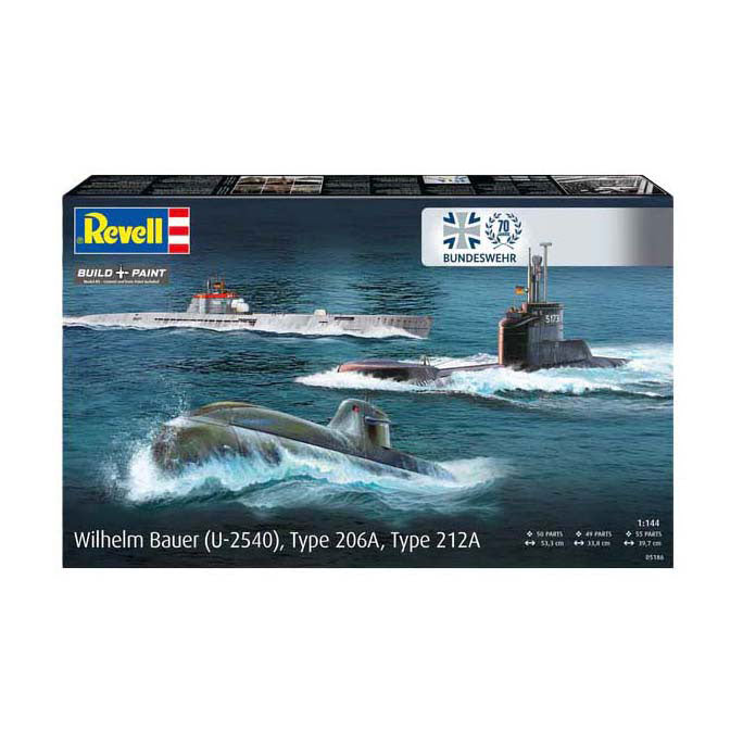 Revell-Modellbausatz - 70 Jahre Bundeswehr-Wilhelm Bauer, Typ 206a, Klasse 2 1:144 - 154-tlg.