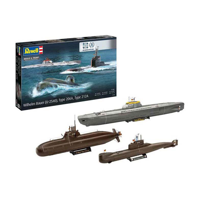 Revell-Modellbausatz - 70 Jahre Bundeswehr-Wilhelm Bauer, Typ 206a, Klasse 2 1:144 - 154-tlg.