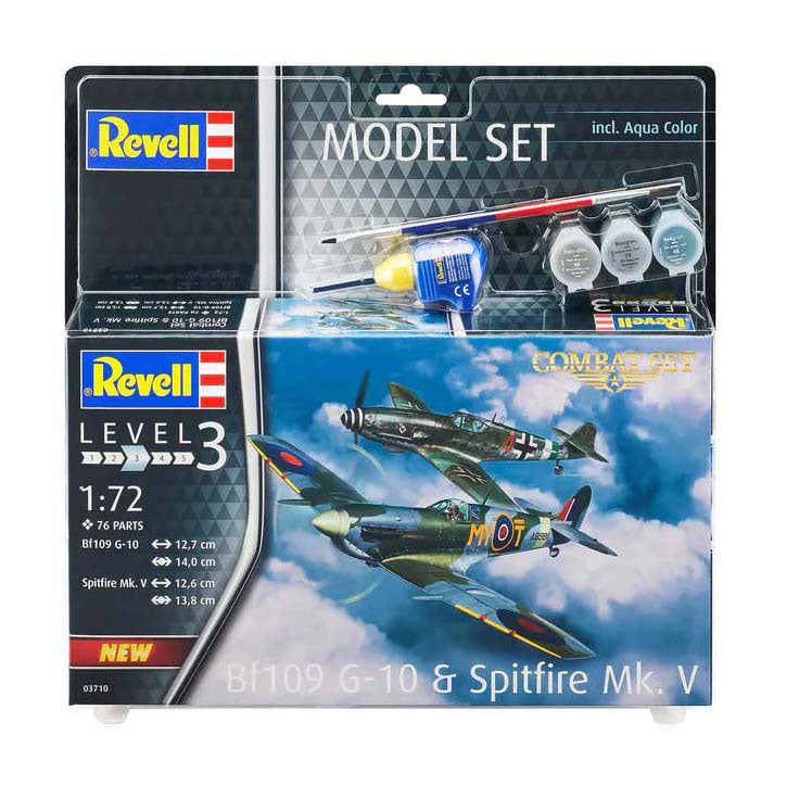Revell Modellbausatz - Kampfset bf109g-10 Spitfire mk.v 1:72 - 76 Teile. - inkl. Aqua-Color-Grundfarben