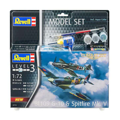 Revell Modellbausatz - Kampfset bf109g-10 Spitfire mk.v 1:72 - 76 Teile. - inkl. Aqua-Color-Grundfarben