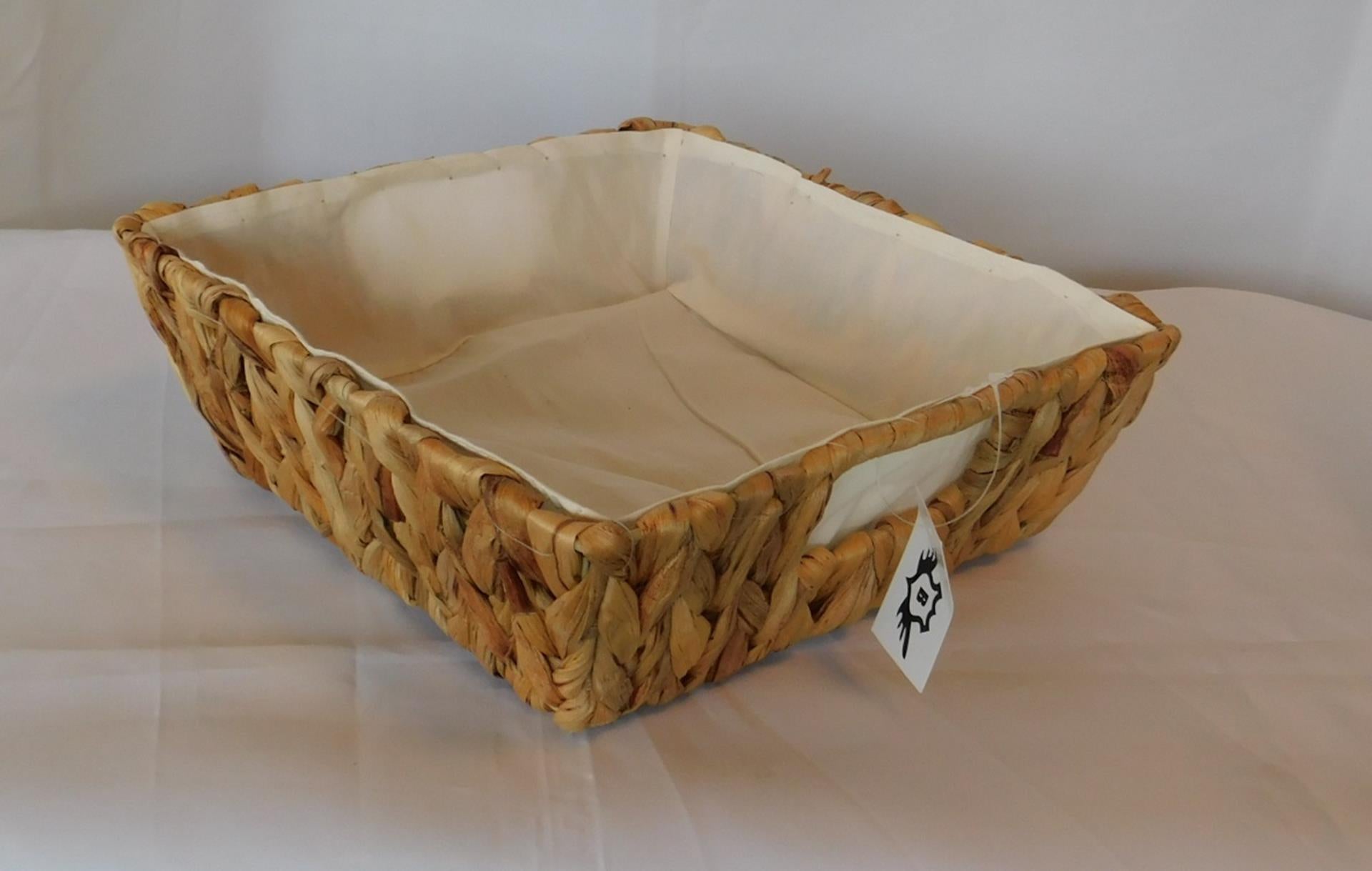 Baskin-Korb aus Hyazinthe mit Stoffbezug, 25 x 25 x 8 cm