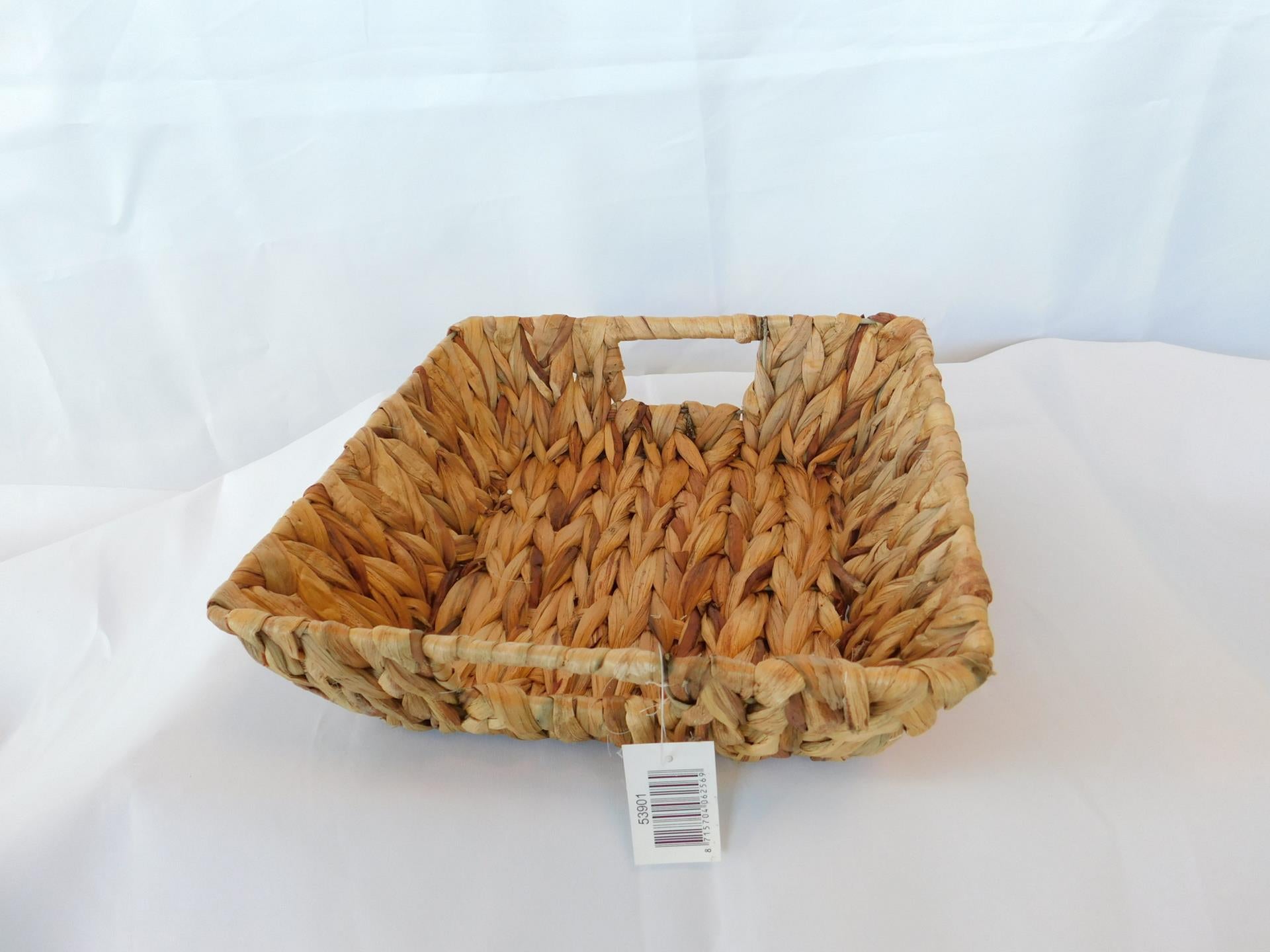Baskin-Korb aus Hyazinthe mit Stoffbezug, 25 x 25 x 8 cm