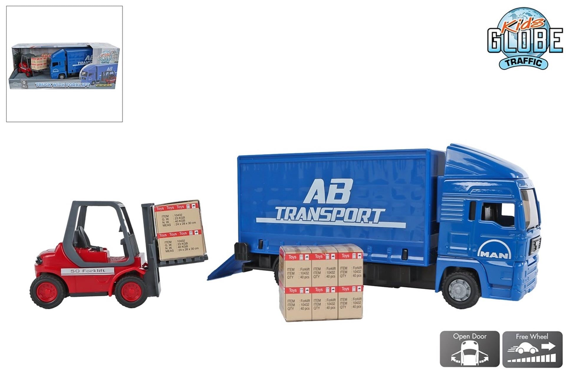 Kids Globe Globe Man Truck mit Gabelstaplerwagen. 17cm