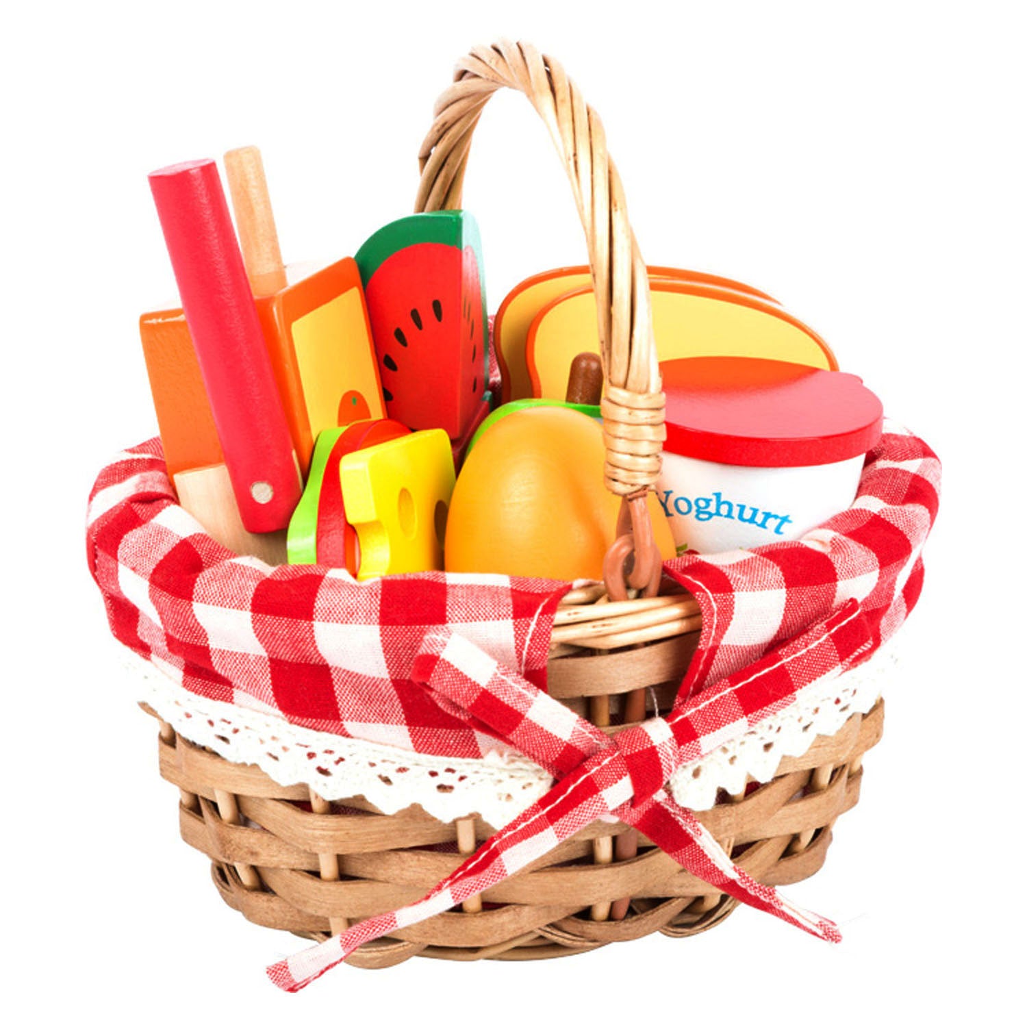 Kleiner Fußpicknickkorb mit Holzschnitt