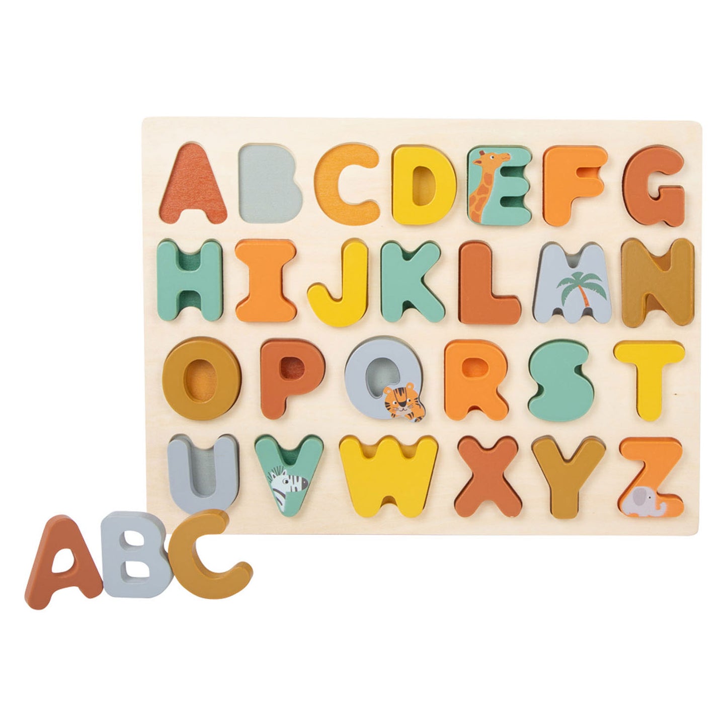 Kleines Fußhölzernalphabet -Puzzle -Safari