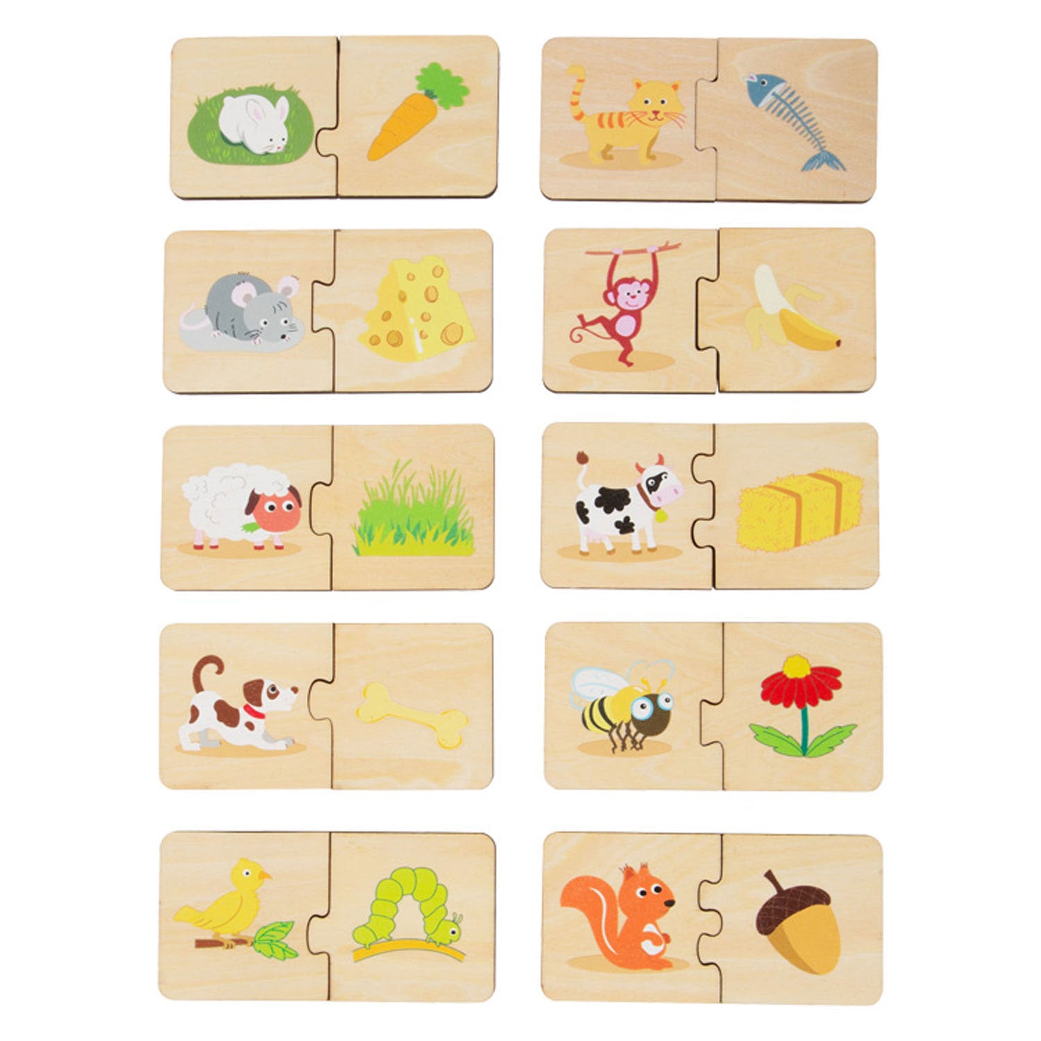 Kleine Fußpuzzle -Tiere und ihr Essen