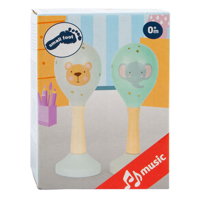 Kleiner Fuß Holz Baby Rassel Maracas Dier, 2 Set von 2