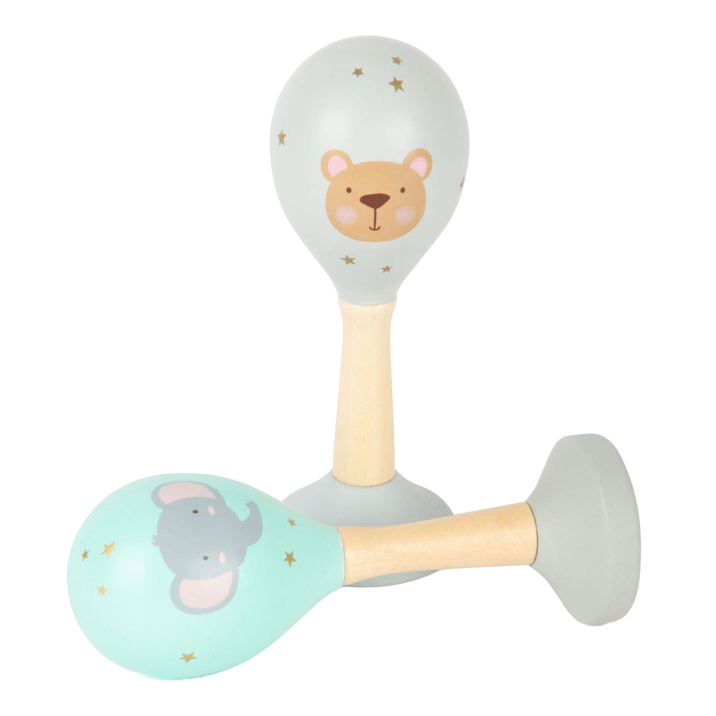 Kleiner Fuß Holz Baby Rassel Maracas Dier, 2 Set von 2