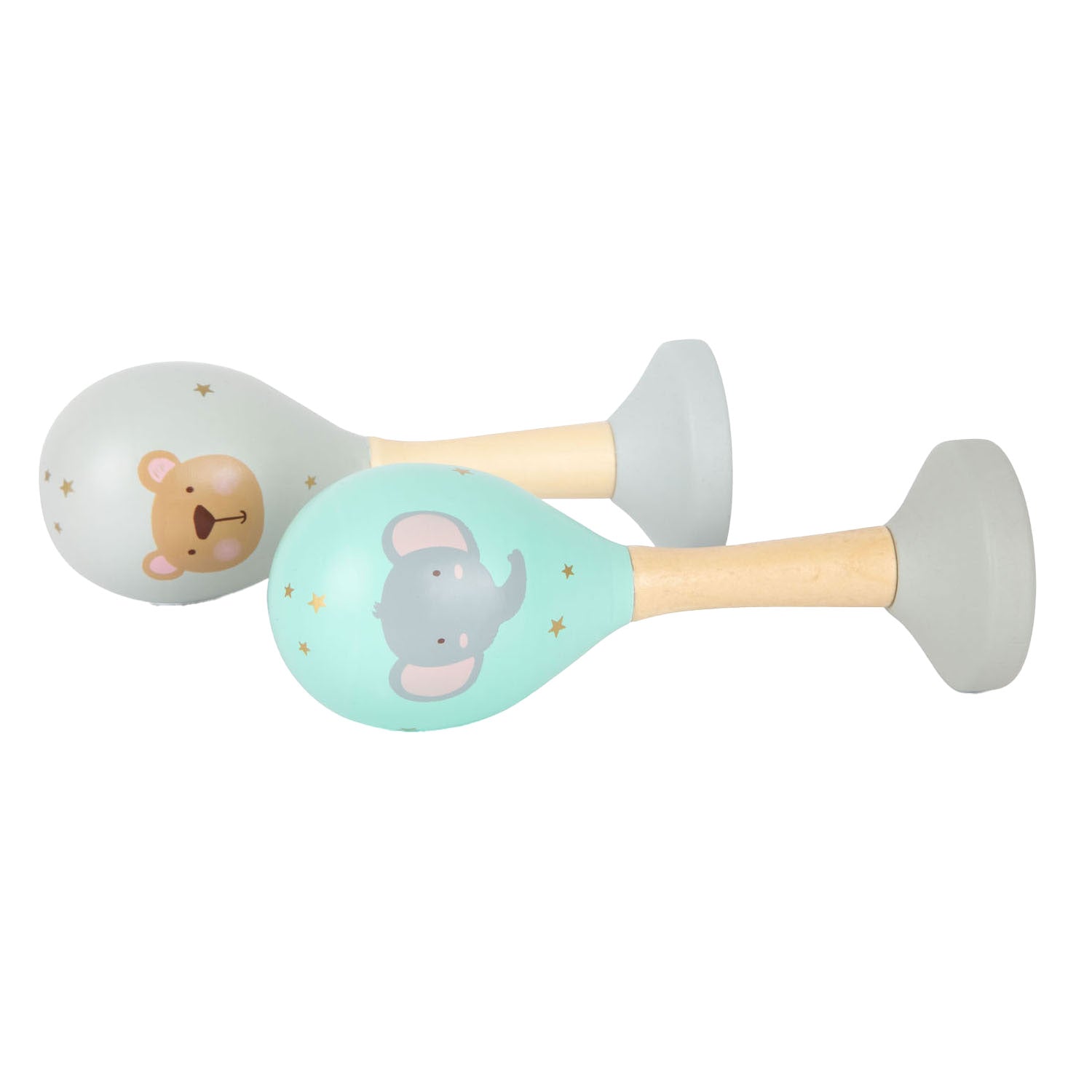 Kleiner Fuß Holz Baby Rassel Maracas Dier, 2 Set von 2