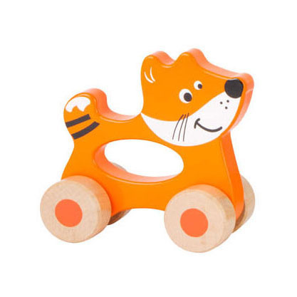 Kleiner Fußholzschubfigur Tier auf Rädern