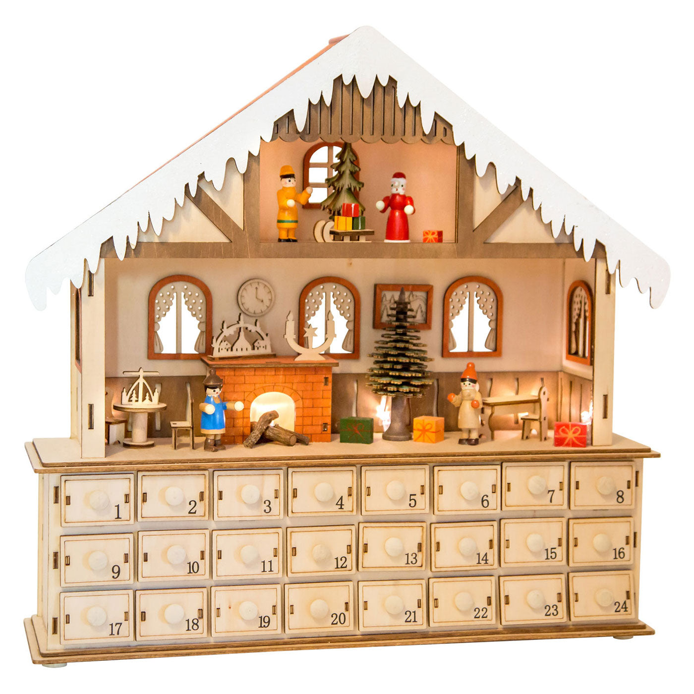 Kleiner Fuß - Holzkalender Wohnzimmer mit Lichtern