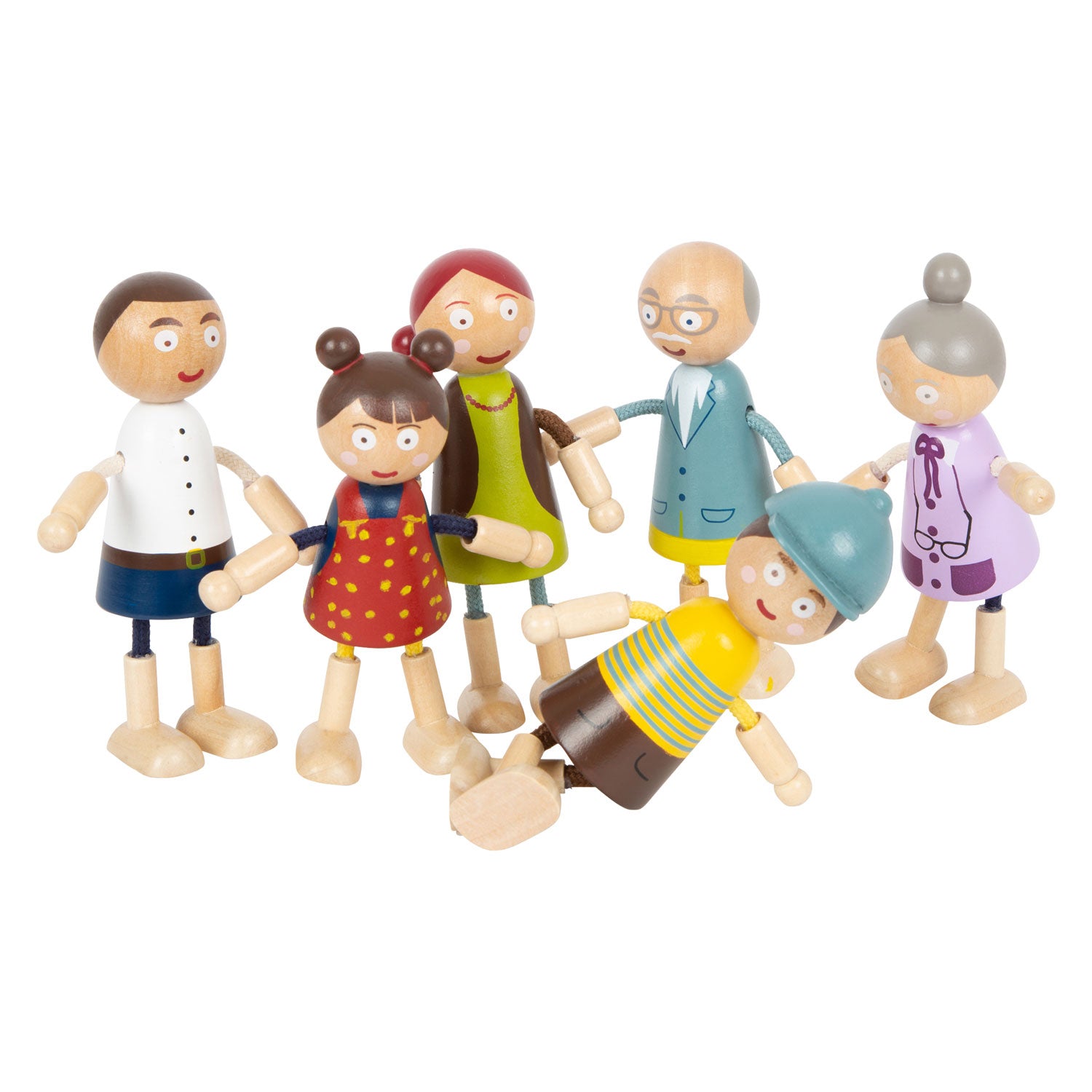 Kleiner Fußholzpuppenhaus Bigbarar Familie, 6st.