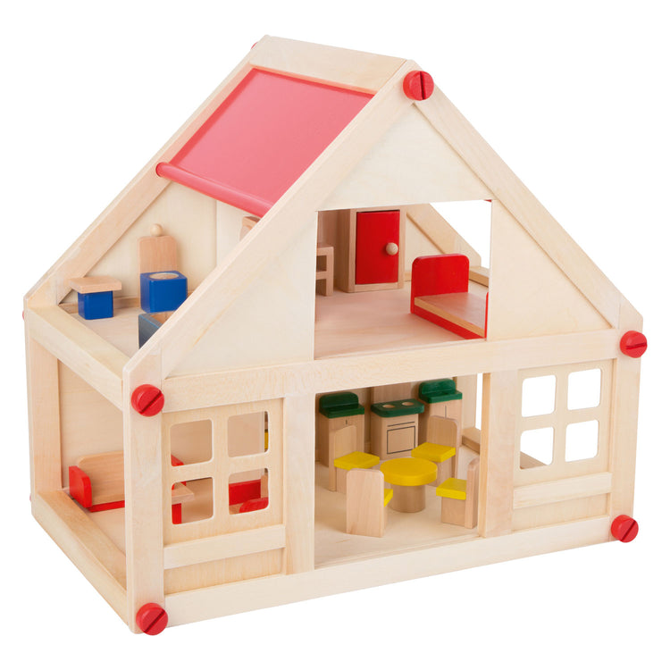 Kleines Fußholzpuppenhaus mit Möbeln, 23dlg.