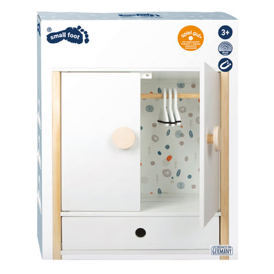 Kleiner Fußholz -Puppengarderobe kleiner Knopf mit Kleiderbügeln, 3dlg.