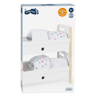 Kleine Fuß Holzpuppe Hochbett Little Knopf mit Bettwäsche, 6dlg.