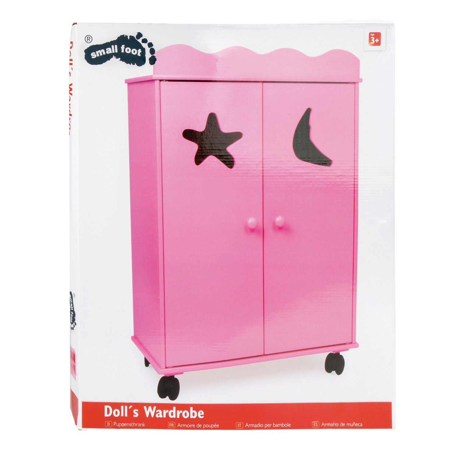 Kleiner Fuß Holzpuppengarderobe rosa