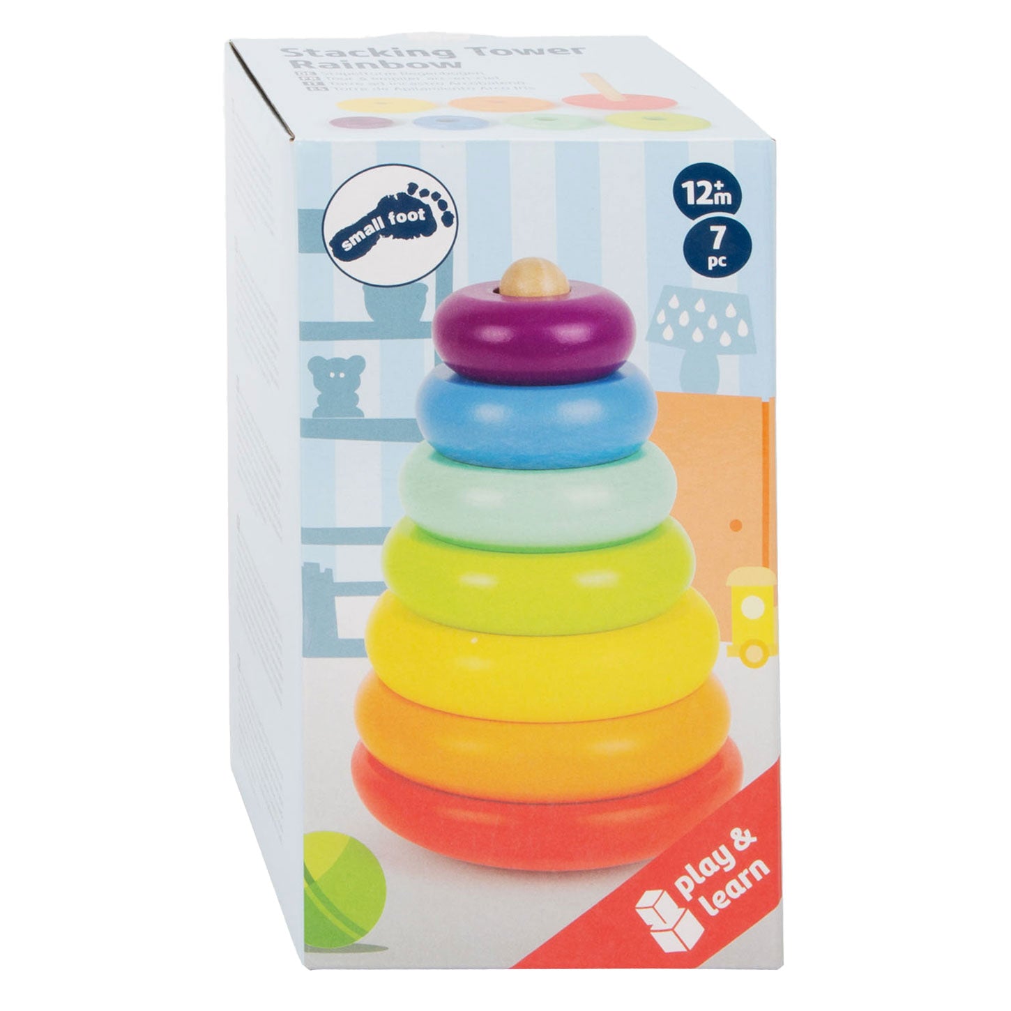 Kleiner Fuß Holzstapel -Turm Regenbogen, 7dlg.