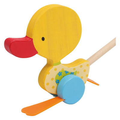 Kleiner Fußholz -Push -Figur Duck Tina mit Stock