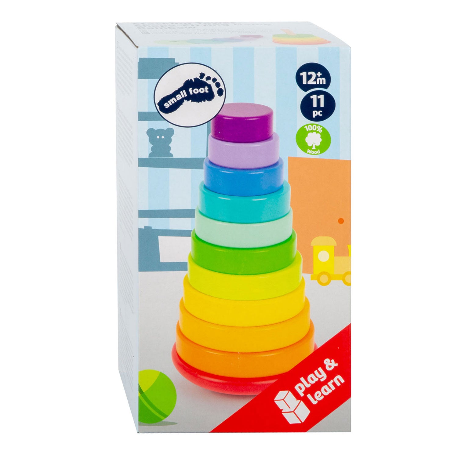 Kleiner Fußhölzernstapel -Turm Regenbogen, 11dlg.