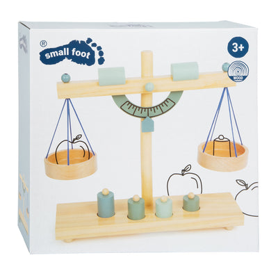 Kleine Fußholzskala mit Gewichten, 5dlg.