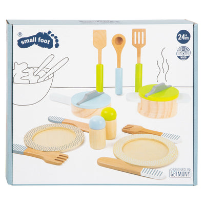 Kleine Fußholzkoch- und Service -Set, 15dlg.