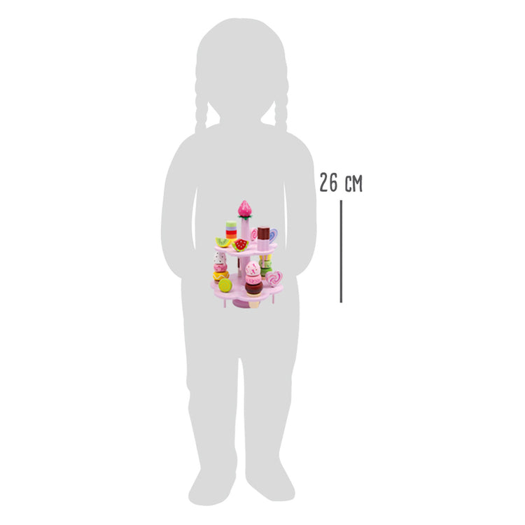 Kleine Fußhölzernetagere mit Speelten Candy, 22dlg.