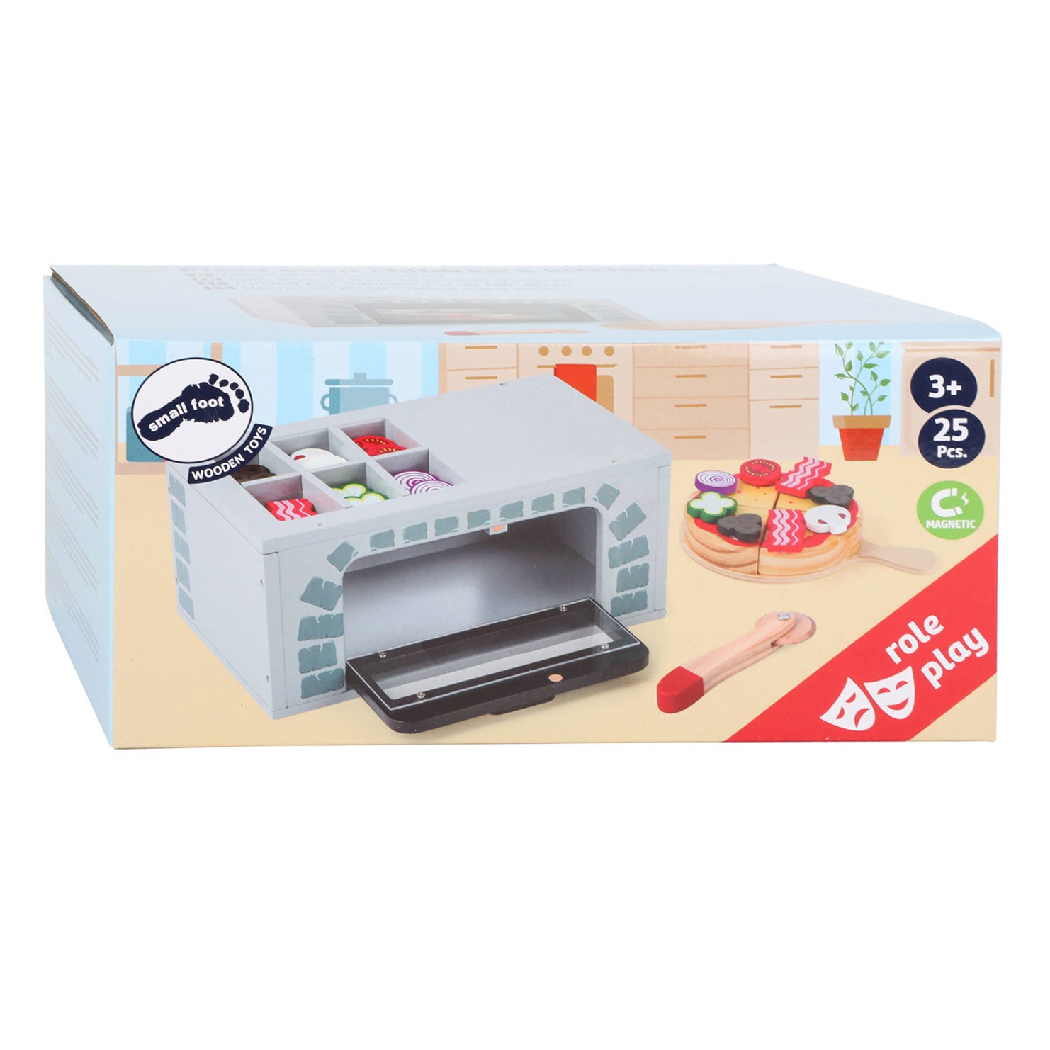 Kleine Fußholz -Playetts Pizza -Ofen -Set, 25dlg.