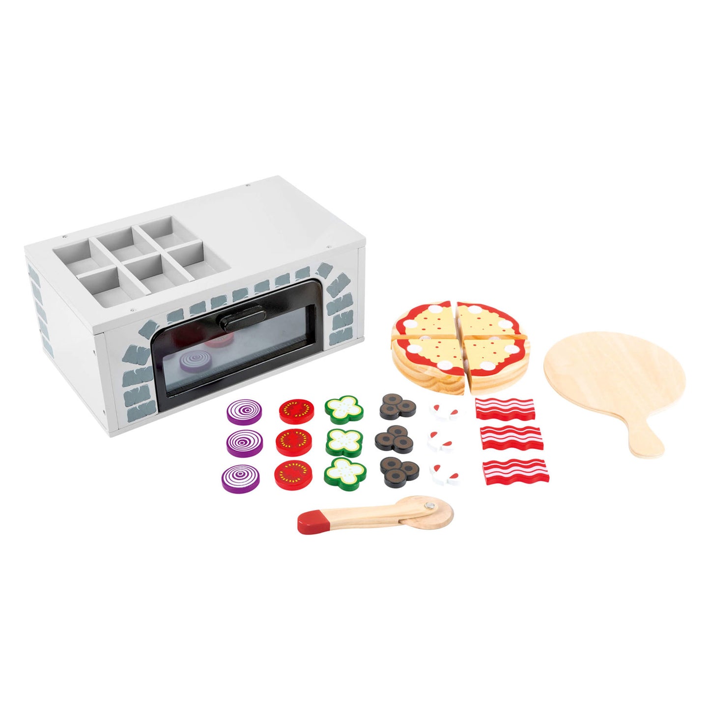 Kleine Fußholz -Playetts Pizza -Ofen -Set, 25dlg.