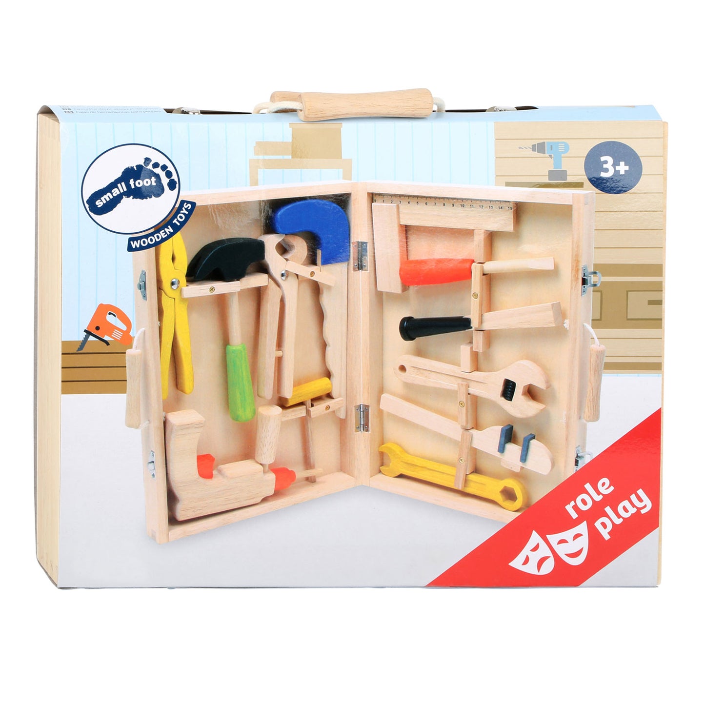 Kleiner Fußwerkzeughülle aus Holz, 13dlg.