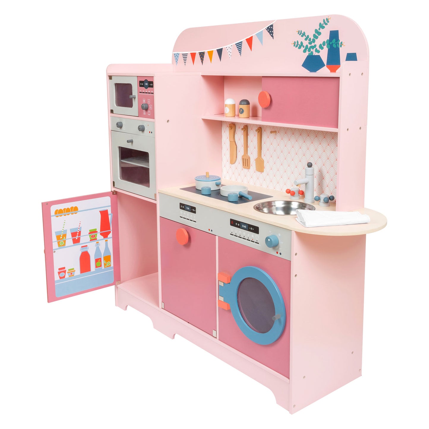 Kleiner Fußholzspiel -Küche rosa, 12dlg.
