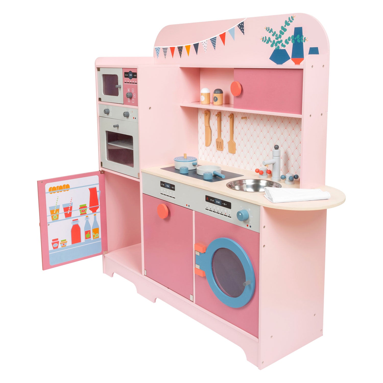 Kleiner Fußholzspiel -Küche rosa, 12dlg.