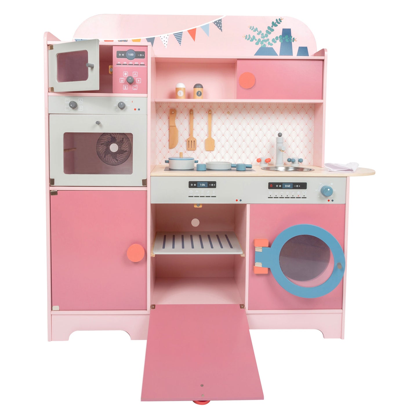 Kleiner Fußholzspiel -Küche rosa, 12dlg.